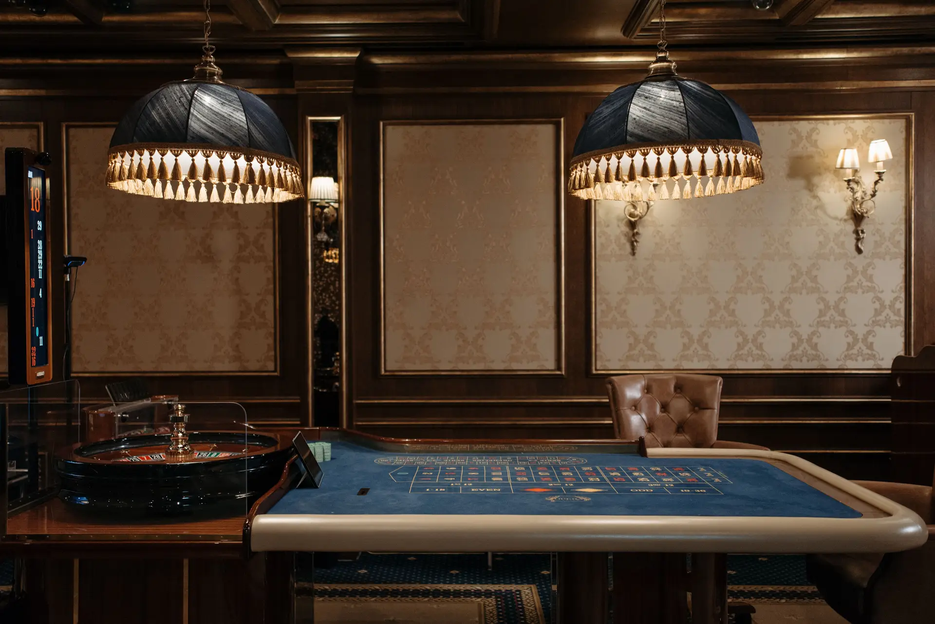 Luxurious casino interior with elegant roulette table