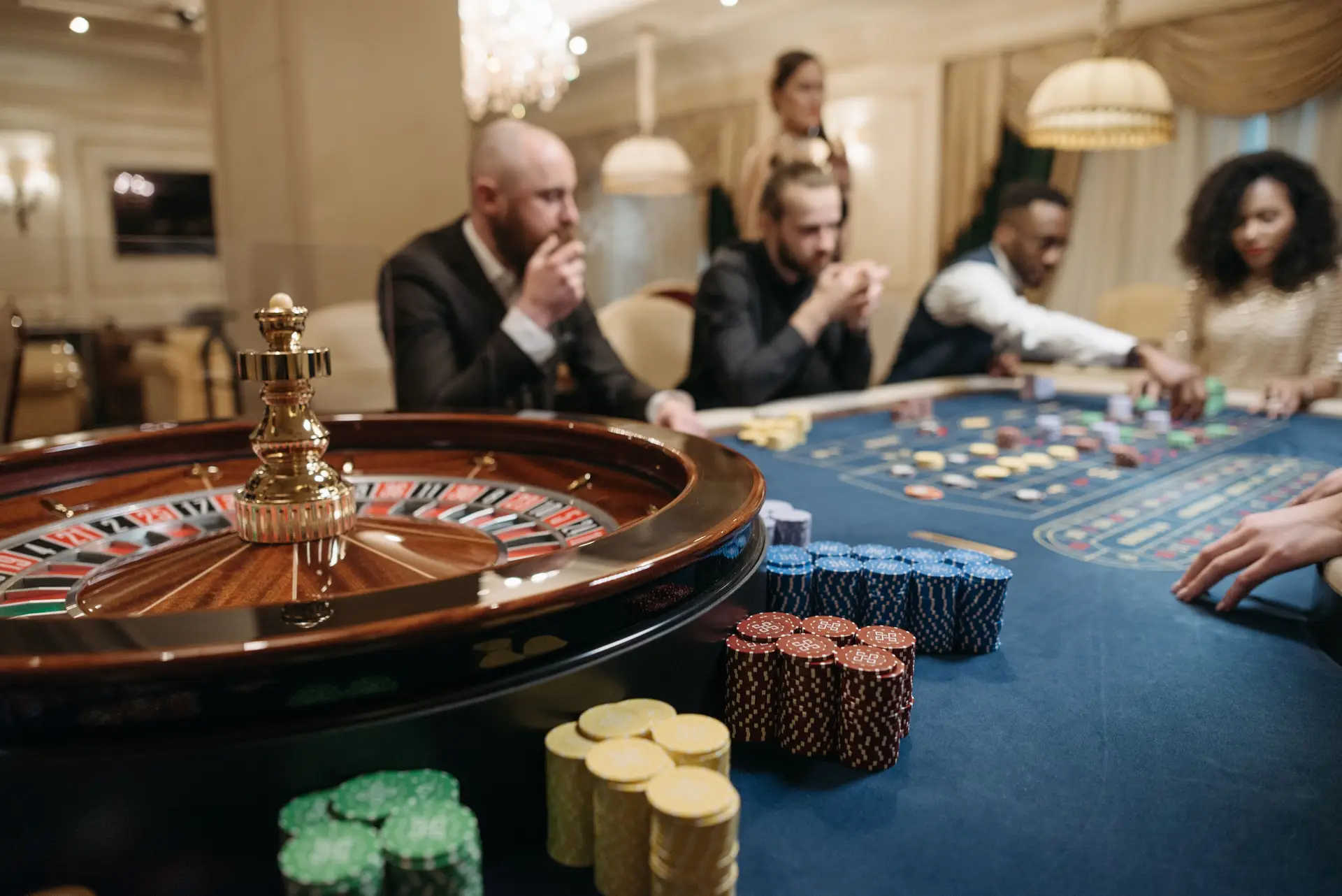 Roulette game in upscale casino setting
