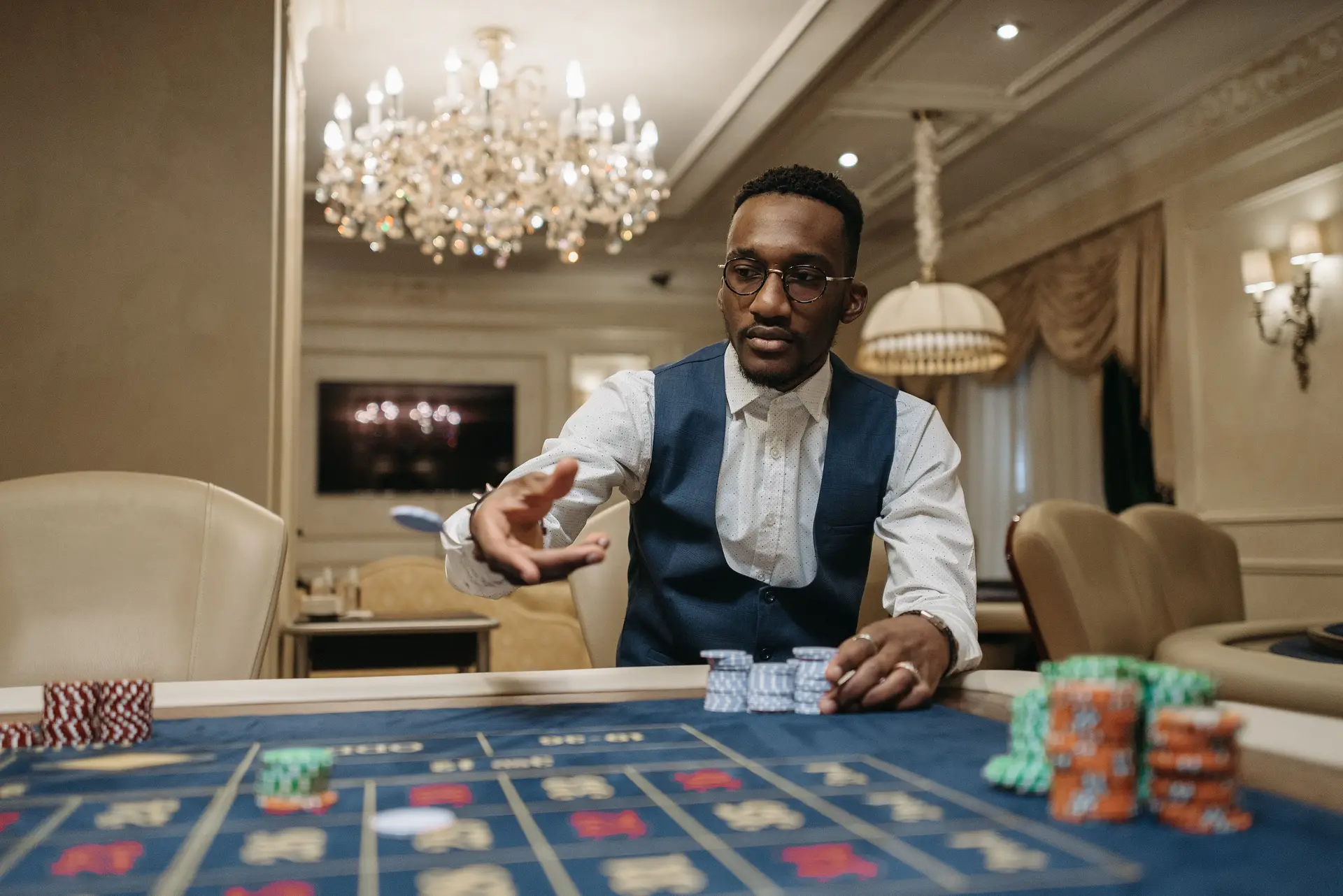 Man in formal attire at casino